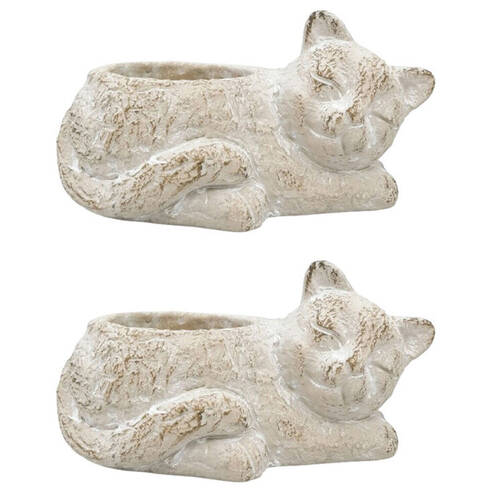 2PK Urban Ceramic Fable Cat Outdoor Garden Planter Pot 25x13cm Bisque