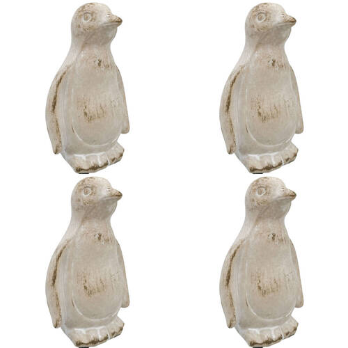4PK Urban Ceramic Fable Penguin Ornament Outdoor Garden Decor 15cm Bisque