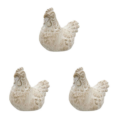 3PK Urban Ceramic Fable Chicken Ornament Outdoor Garden Decor 15cm Bisque