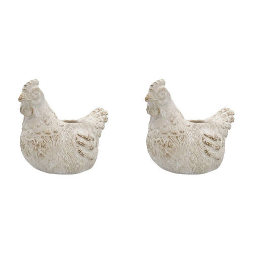 2PK Urban Ceramic Fable Chicken Outdoor Planter Pot 20x25cm Bisque