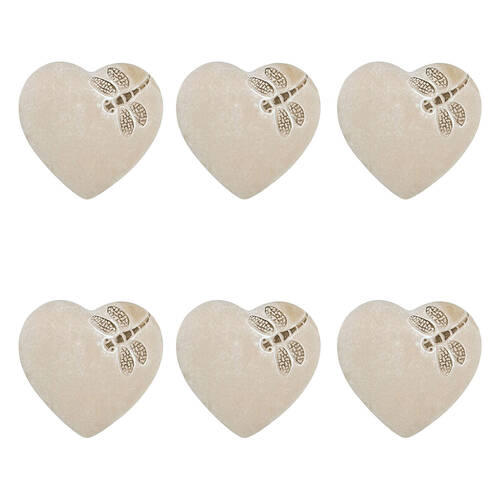 6PK Urban Ceramic Fable Dragonfly Heart Stone Outdoor Garden Decor 15cm Bisque