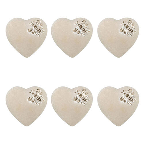 6PK Urban Ceramic Fable Bee Heart Stone Outdoor Garden Decor 15cm Bisque