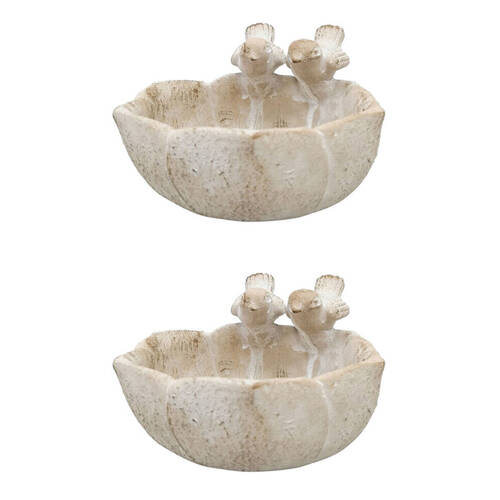 2PK Urban Ceramic Fable Outdoor Garden Bird Bath Bowl 19x10cm Bisque