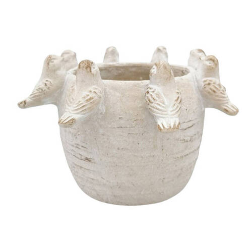 Urban Ceramic Fable Birds Outdoor Planter Pot Medium 24x15cm Bisque