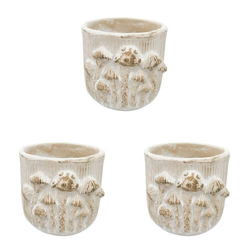 3PK Urban Ceramic Fable Toadstool Outdoor Planter Pot Small 16x13cm Bisque