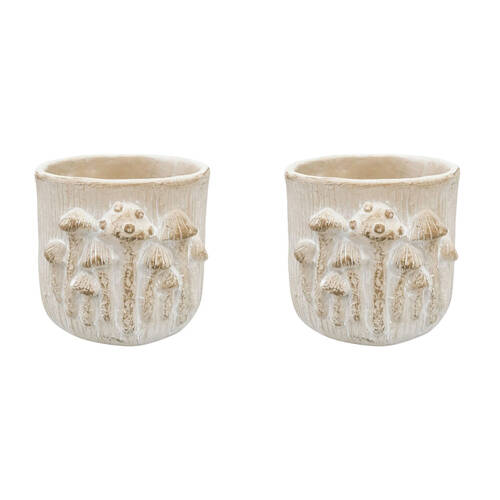 2PK Urban Ceramic Fable Toadstool Outdoor Planter Pot Medium 16x19cm Bisque