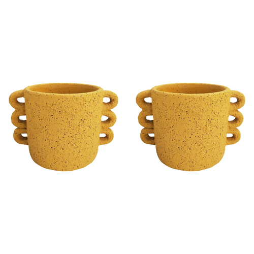 2x Urban Dayze 16.5cm Concrete Planter Pot Medium - Mustard