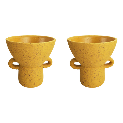 2x Urban Dayze 25.5cm Concrete Tall Planter Pot Large - Mustard