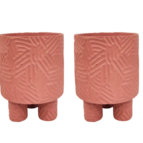 2x Urban Enola 17cm Concrete Medium Planter Pot w/ Legs - Pink