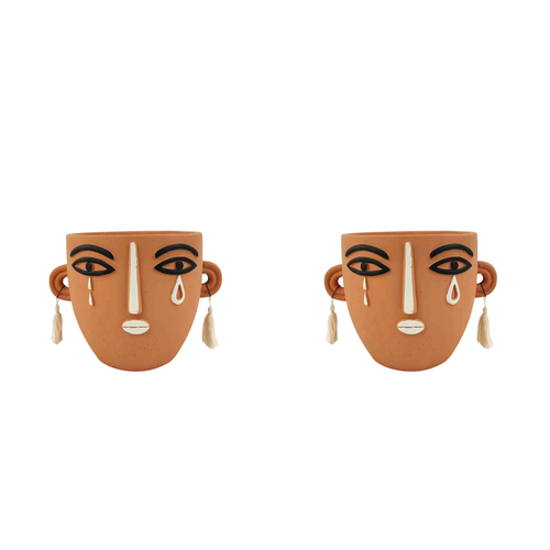 2x Urban Monarch Face 23cm Concrete Planter Pot Medium - Terracotta