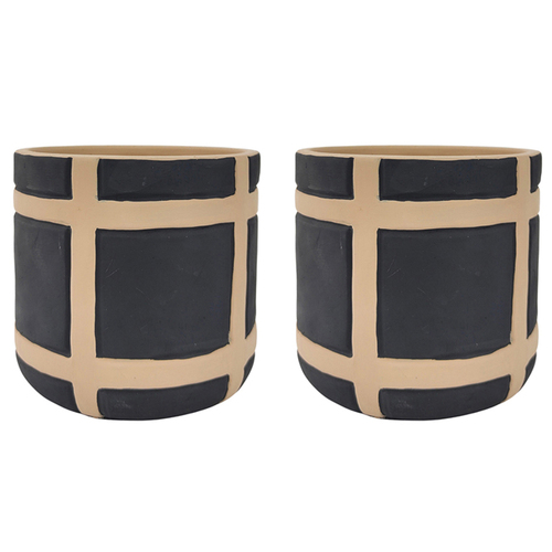 2x Urban Campbell 11.5cm Concrete Pot Planter Small - Black/Sand