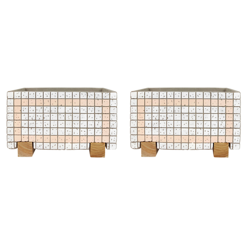 2x Urban Brix Rectangular 26cm Concrete Planter Pot - White/Pink