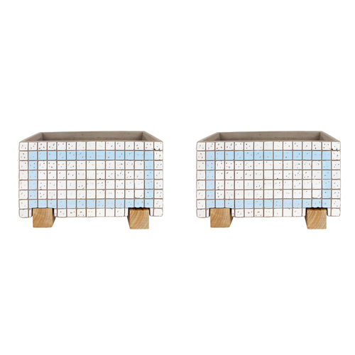 2x Urban Brix Rectangular 26cm Concrete Planter Pot - White/Blue