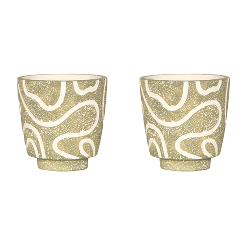 2x Urban 14cm Charlie Curved Lines Planter Garden Pot Small - Green