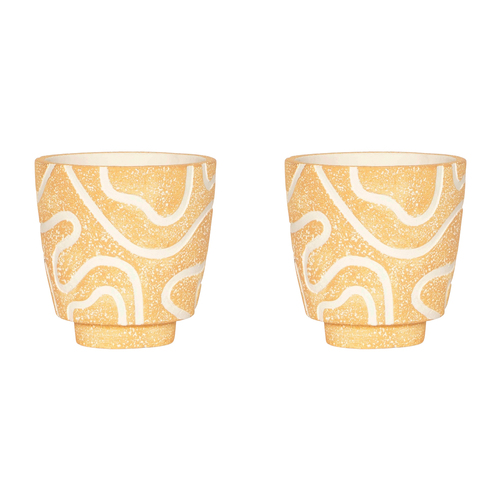 2x Urban 14cm Charlie Curved Lines Planter Garden Pot Small - Apricot