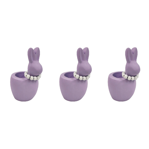 3x Urban Cute Bunny w/ Pearls 11cm Concrete Egg Holder Small - Lilac