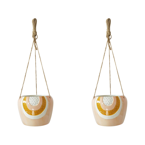 2x Urban Woodstock Rainbow 20cm Ceramic Hanging Planter Large - Pink