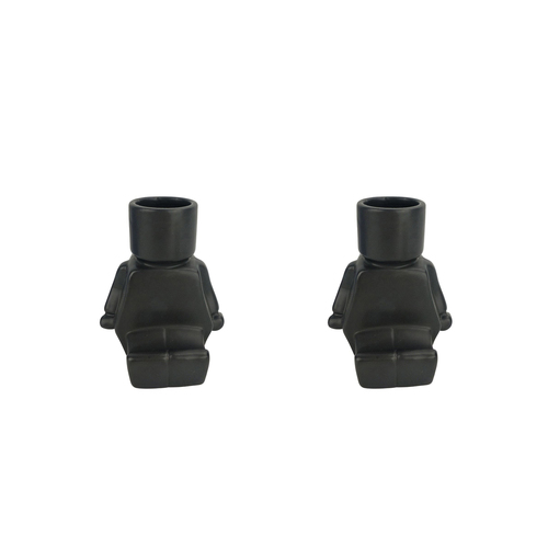 2x Urban 14cm Block Man Sitting Ceramic Planter Garden Plant Pot - Black