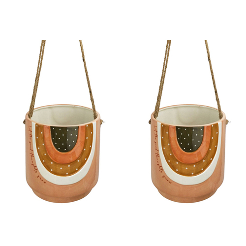 2x Woodstock Let The Good Thoughts Grow 17cm Hanging Planter Med - Pink/Green