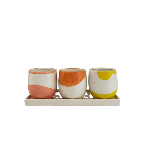 3pc Urban Avery 30cm Ceramic Pot Planter w/ Tray Set - Pink/Yellow/Orange