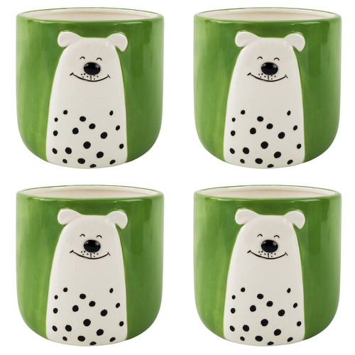 4x Urban Cute Dog 12cm Ceramic Planter Pot Small - Green