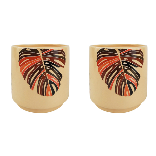 2x Urban Ivy Foliage 13cm Ceramic Planter Pot Small - Pink/Green