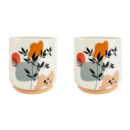 2x Urban Marziah Abstract Foliage 16cm Ceramic Planter Pot Medium - Pink/Blue