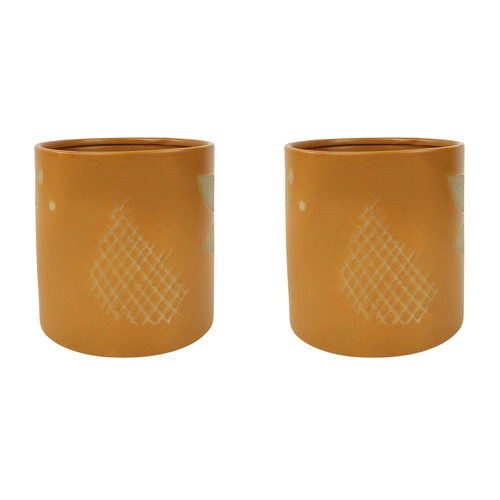 2x Urban Shae Foliage 14cm Ceramic Planter Pot Medium - Mustard