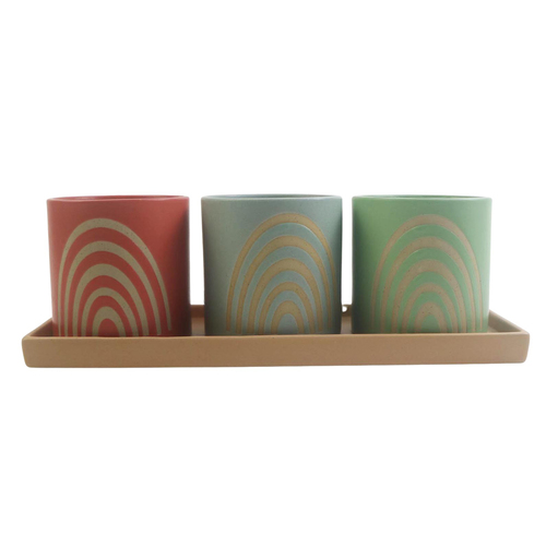 3pc Urban Shae Rainbow Ceramic Planters w/ Tray - Green/Blue/Peach
