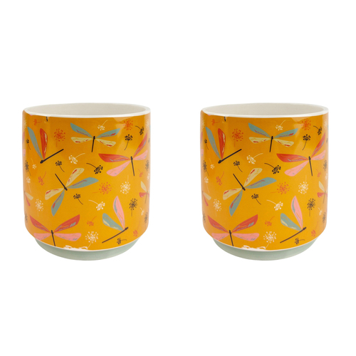 2x Urban Dragonfly 13cm Ceramic Planter Pot Small - Yellow