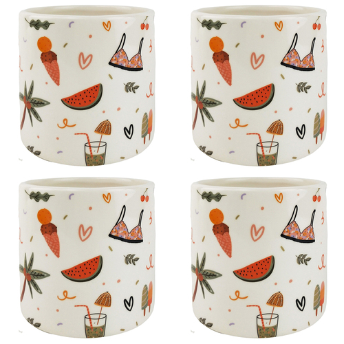 4x Urban Summer Fun 12cm Ceramic Planter Flower Pot - Small