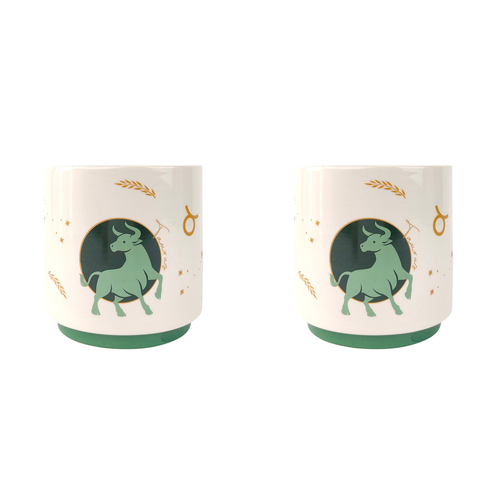 2x Urban Taurus Zodiac 13cm Ceramic Planter Pot Small - Green