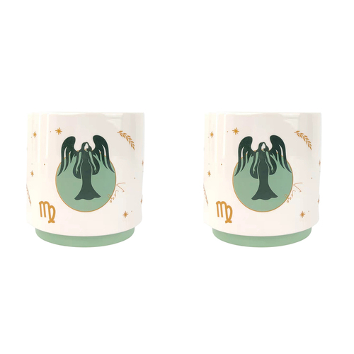 2x Urban Virgo Zodiac 13cm Ceramic Planter Pot Small - Green