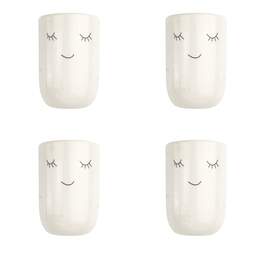 4x Urban Face Magnet 9x12cm Ceramic Planter Pot - White