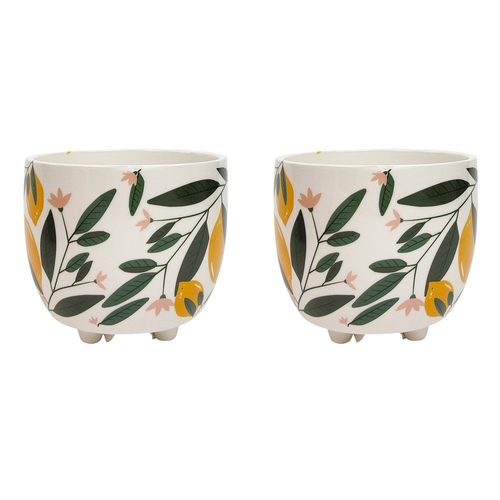 2x Urban 10cm Evergreen Ceramic Planter Plant Pot Small - Yellow/Green