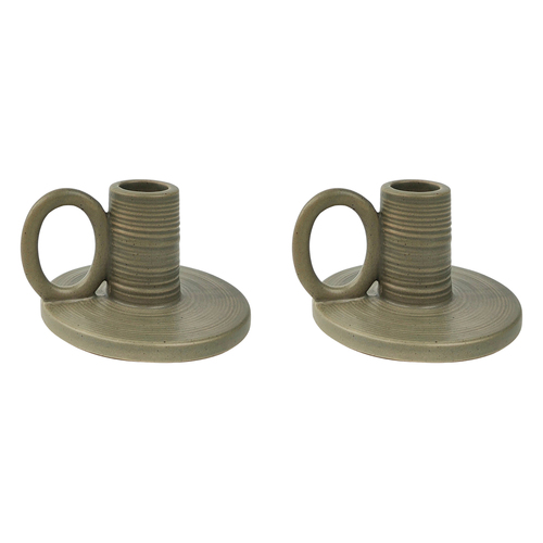 2x Urban 6cm Ceramic Handled Tapered Candle Holder - Khaki