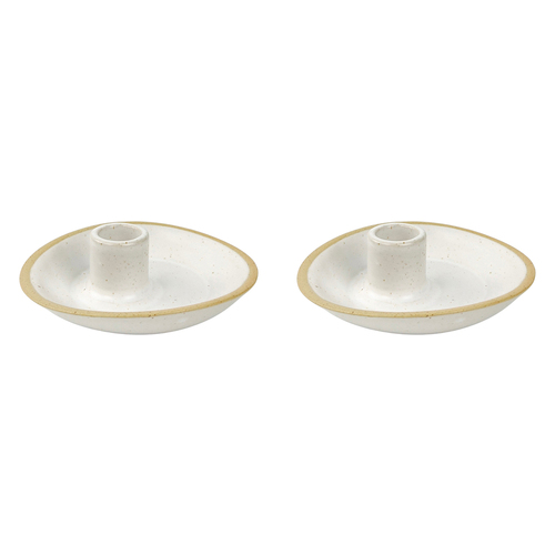 2x Urban 4cm Ceramic Single Tapered Candle Holder - White