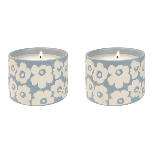 2x Urban Retro Floral 9cm Vanilla Scented Wax Candle - Blue