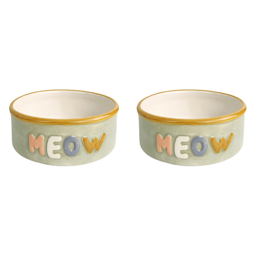 2PK Urban 13cm Perfect Pets Meow Ceramic Cat Bowl - Mint