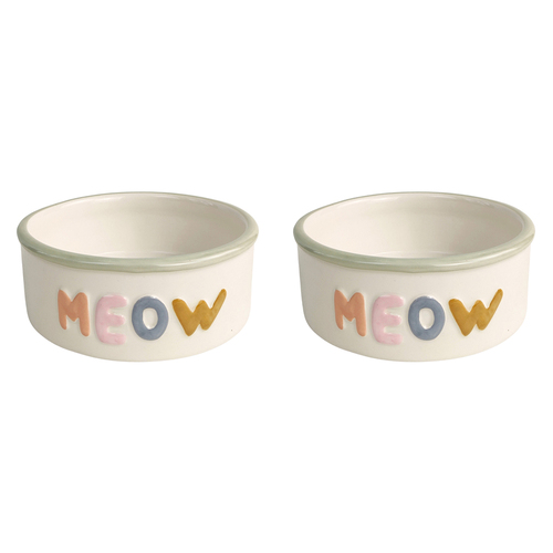 2PK Urban 13cm Perfect Pets Meow Ceramic Cat Bowl - White