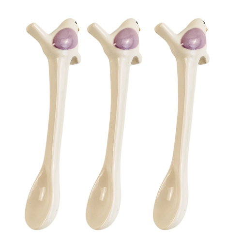 3x Urban 12cm Bird Ceramic Hanging Spoon For Mug - White/Mauve
