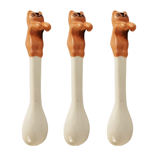 3x Urban 12cm Cat Ceramic Hanging Spoon For Mug