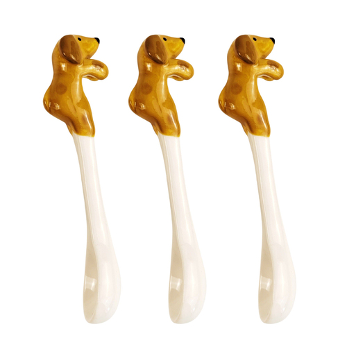3x Urban 12cm Dog Ceramic Hanging Spoon For Mug - Caramel