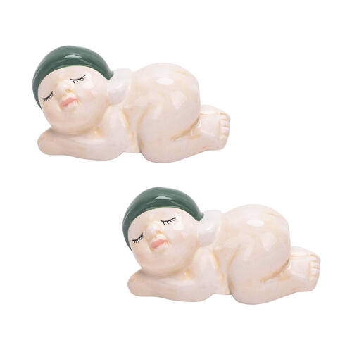 2PK Urban May Gibbs Sleeping Gumnut Baby Ornament Green 5x9cm