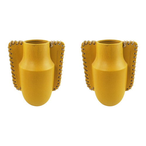 2x Urban Ainsley 31cm Ceramic Plant/Flower Vase Display Pot Large - Mustard
