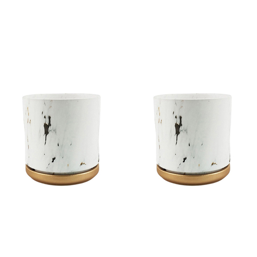 2x Urban McKenna 14cm Ceramic Planter Pot Small w/ Saucer - Marble/Gold