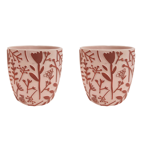 2x Urban Alex Floral 15cm Ceramic Planter Pot Medium - Pink/Red