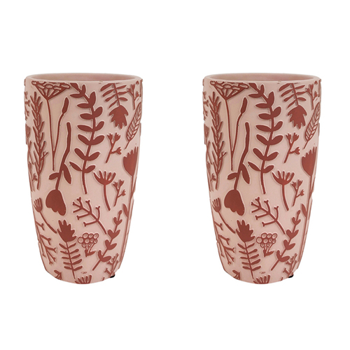 2x Urban Alex Floral 21cm Ceramic Plant/Flower Vase Large - Pink/Red