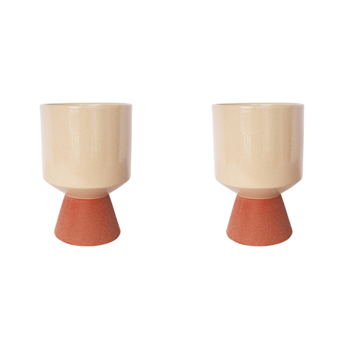 2x Urban Brynn 20cm Ceramic Tall Planter Pot Medium - White/Terracotta