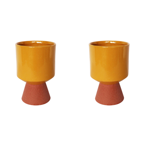 2x Urban Brynn 20cm Ceramic Tall Planter Pot Medium - Mustard/Terracotta